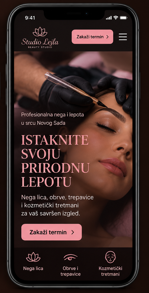 Demo prikaz mobilnog sajta za beauty studio