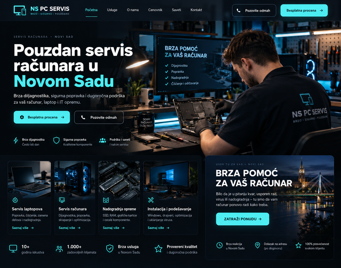 Demo prikaz desktop sajta za servis računara